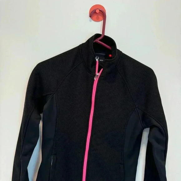 Spyder Womens Jacket Small  Black Waffle Weave Knit Full Zip Casual Logo - Picture 2 of 11